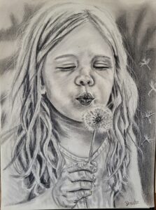 tekening meisje paardenbloem
